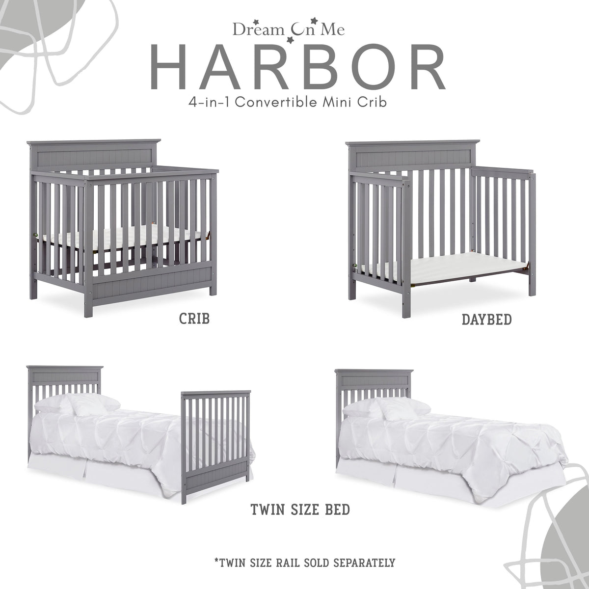 Dream On Me Harbor 4-in-1 Convertible Mini Crib