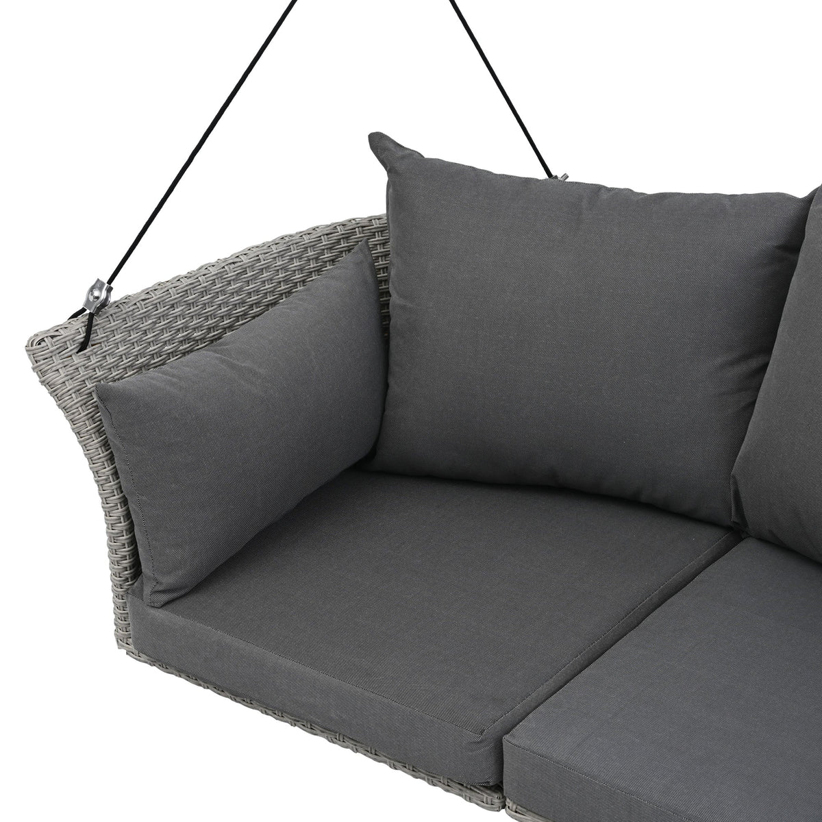2-Person Rattan Woven Swing Chair, Gray Wicker And Cushion