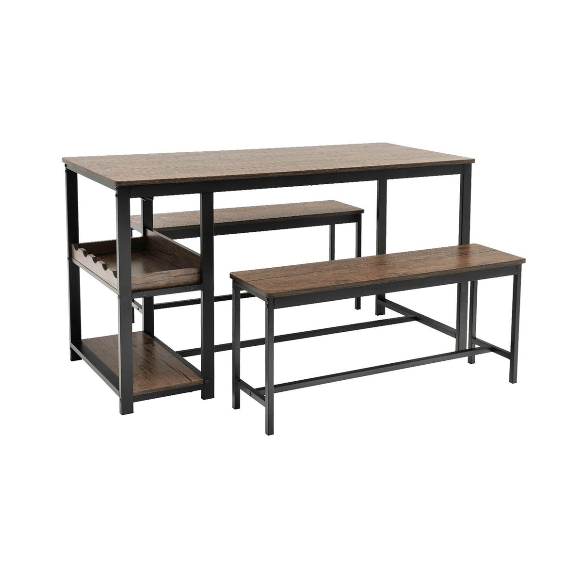 3 Pieces Dining Table Set for 4 with Wine Rack - Brown