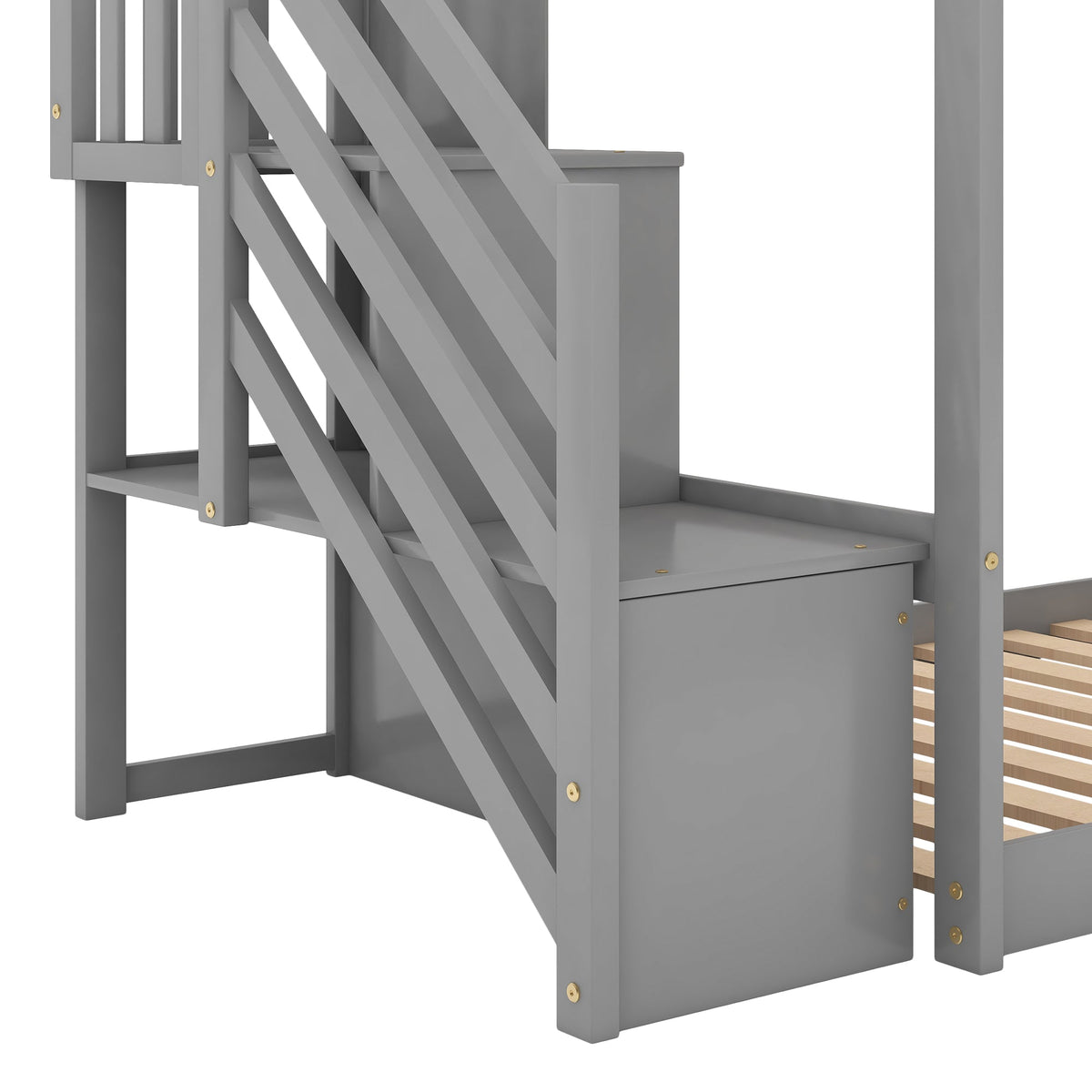 Twin-Over-Twin Bunk Bed with Convertible Slide and Stairway, Gray