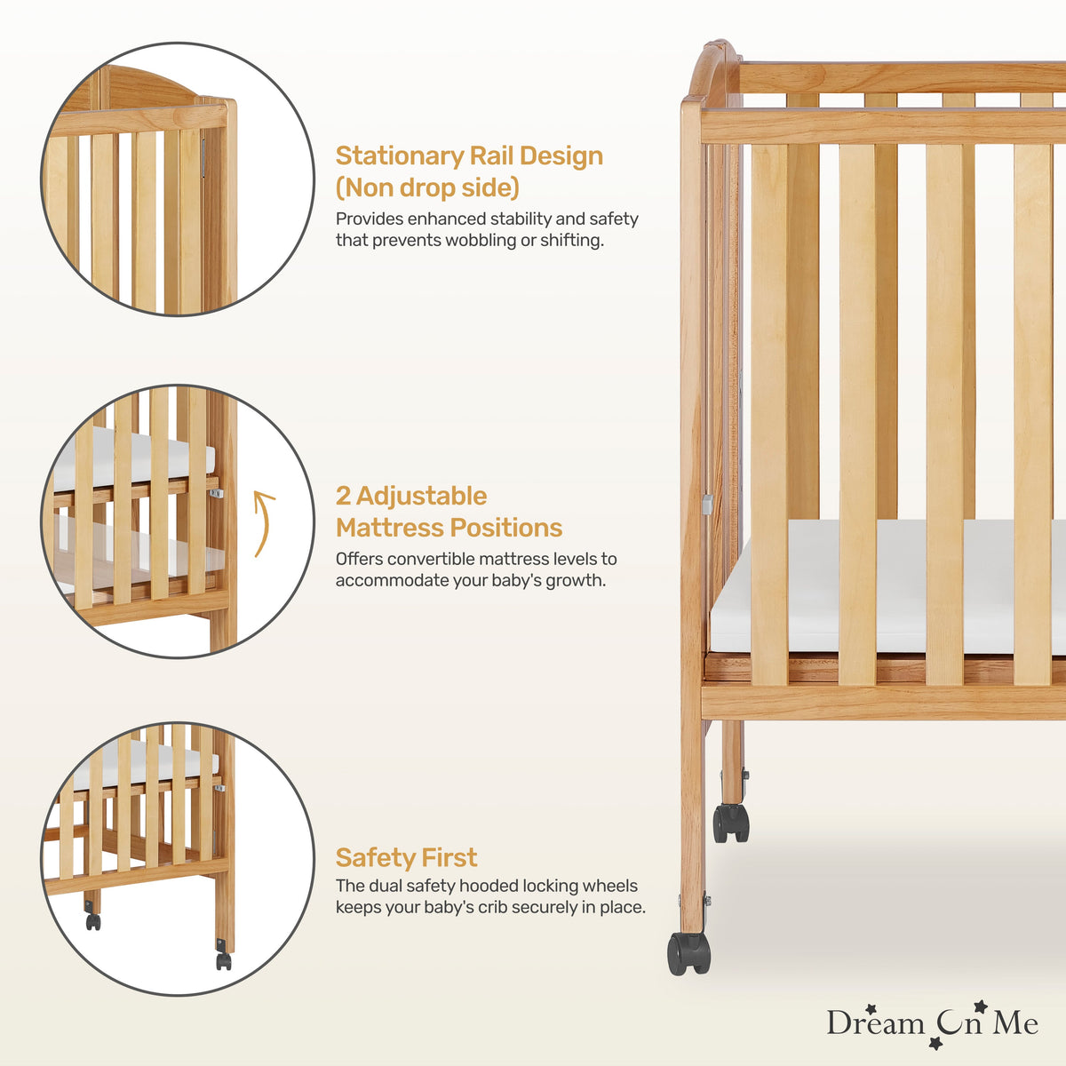 Dream On Me 2-in-1 Folding Portable Mini Crib