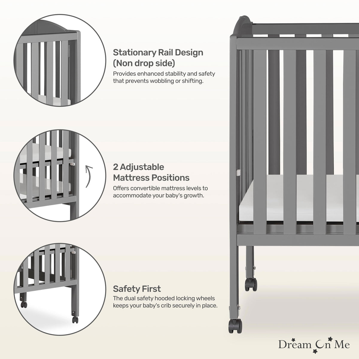 Dream On Me 2-in-1 Folding Portable Mini Crib