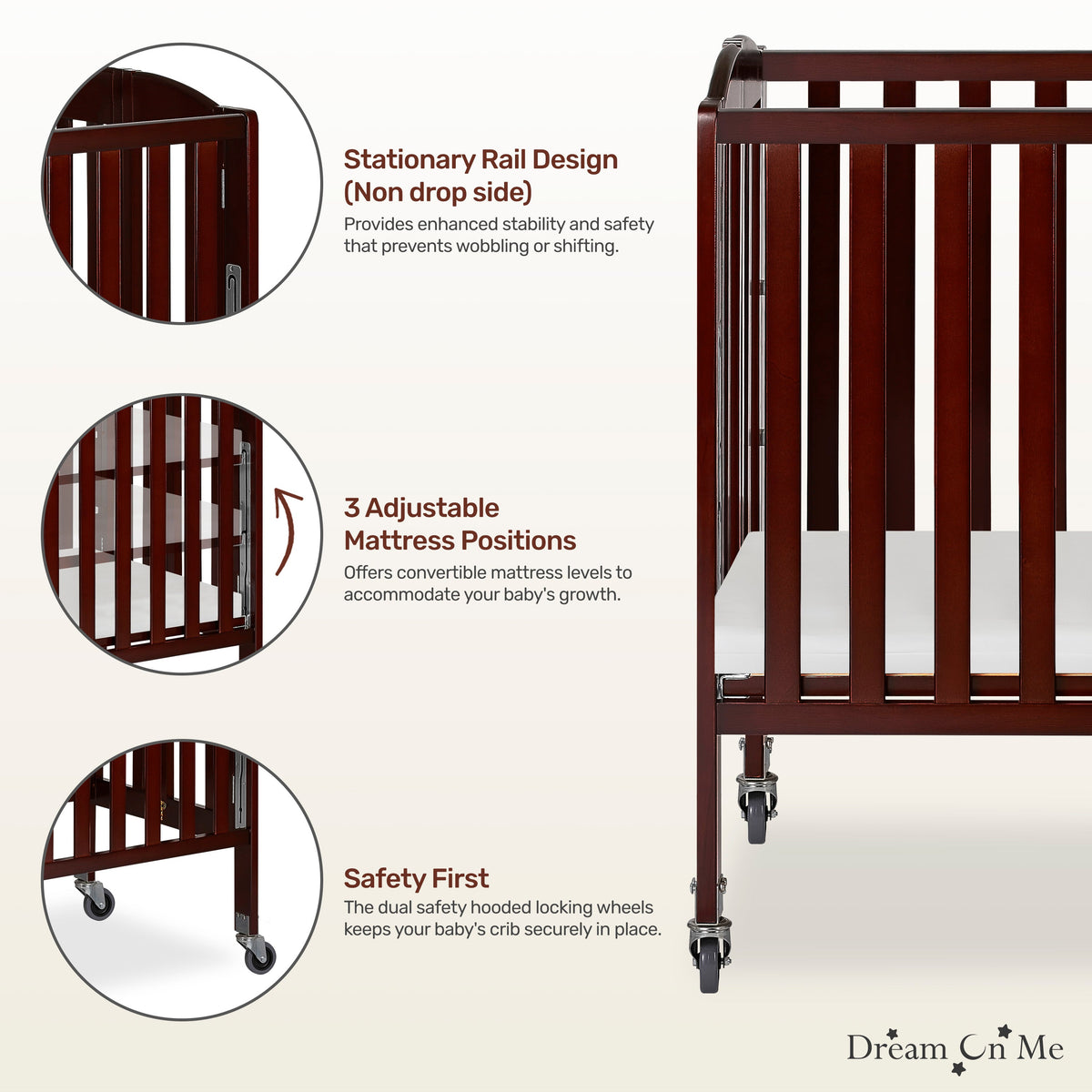 Dream On Me 3-in-1 Folding Portable Crib