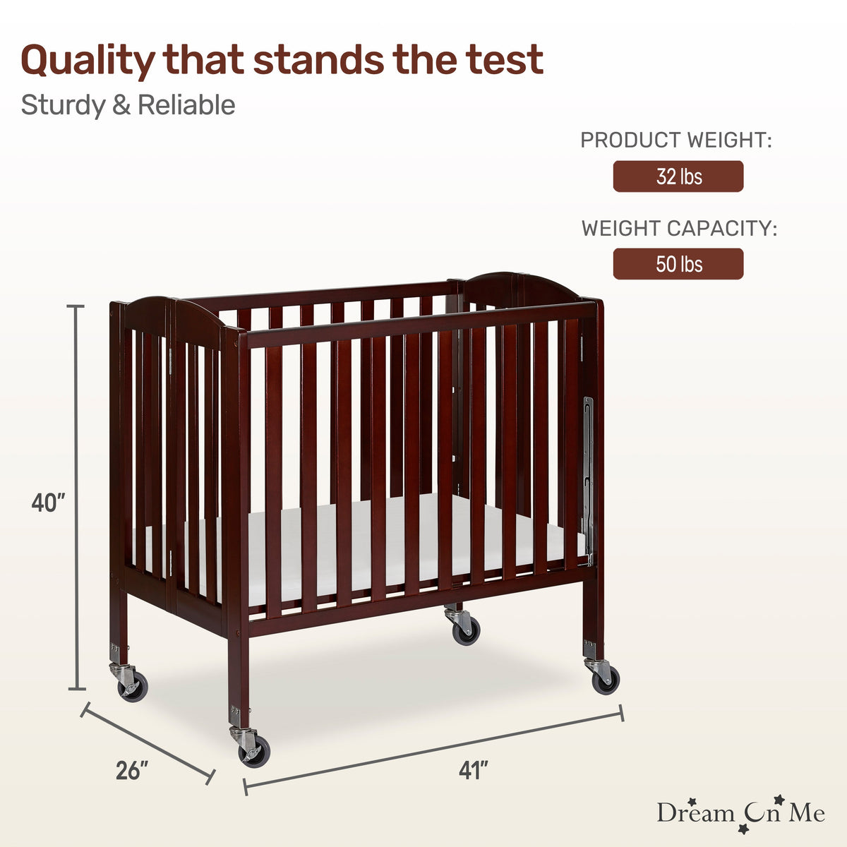 Dream On Me 3-in-1 Folding Portable Crib