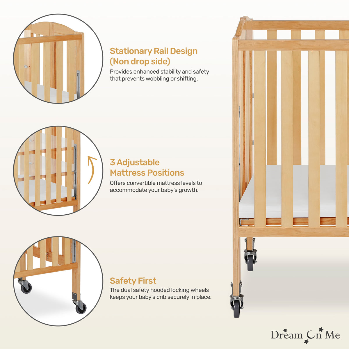 Dream On Me 3-in-1 Folding Portable Crib