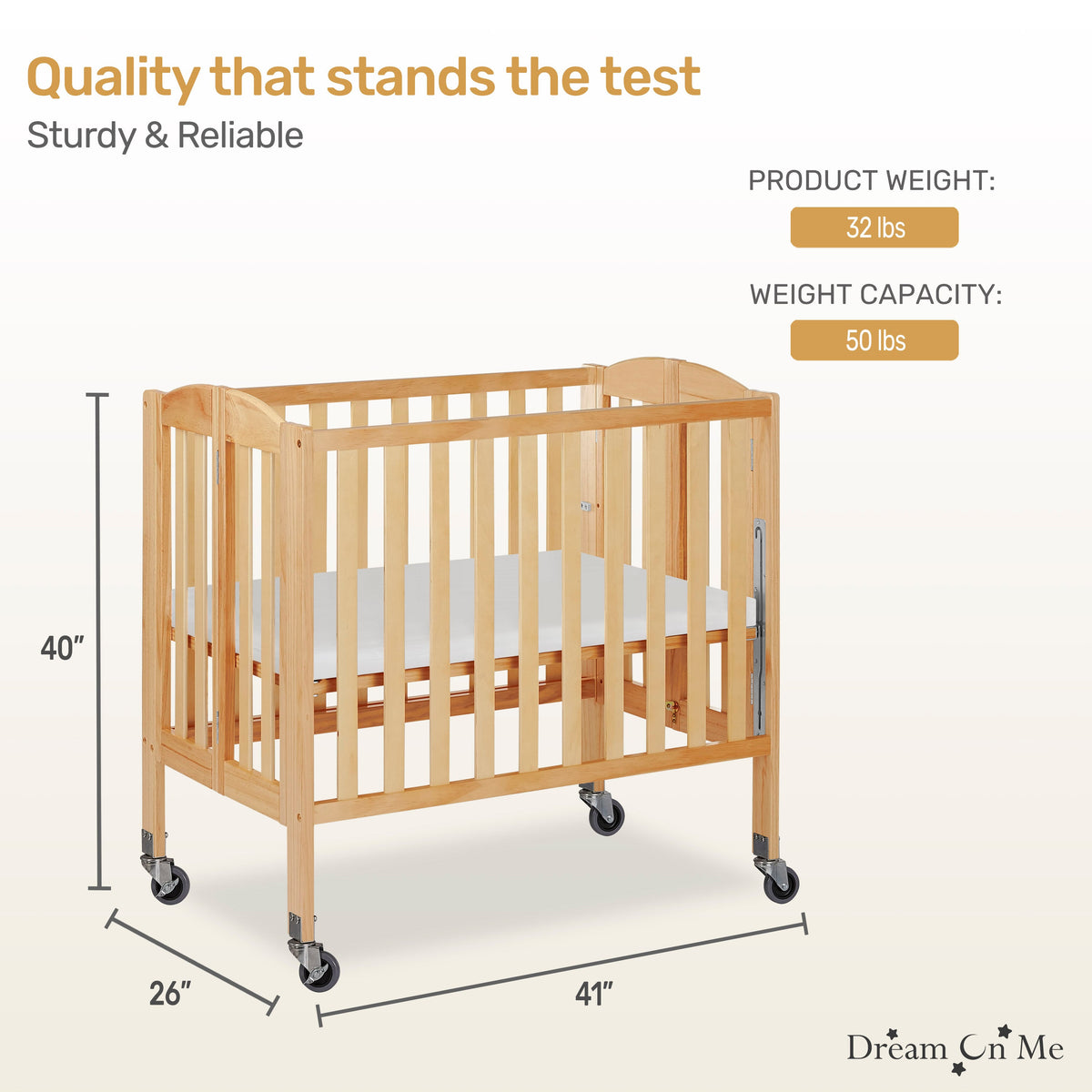 Dream On Me 3-in-1 Folding Portable Crib