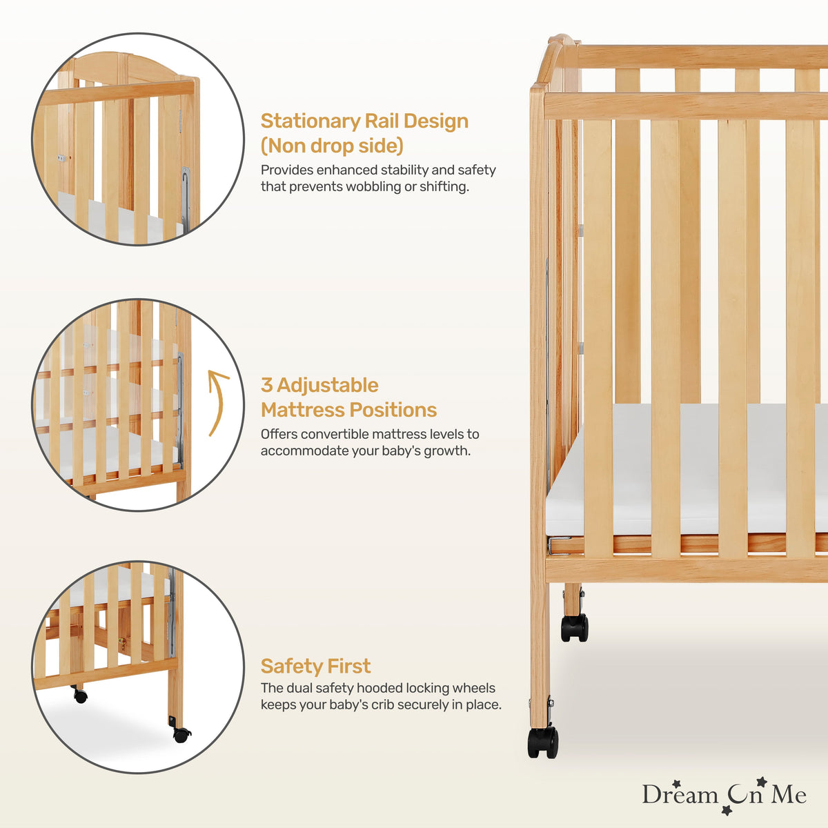 Dream On Me 3-in-1 Portable Folding Crib