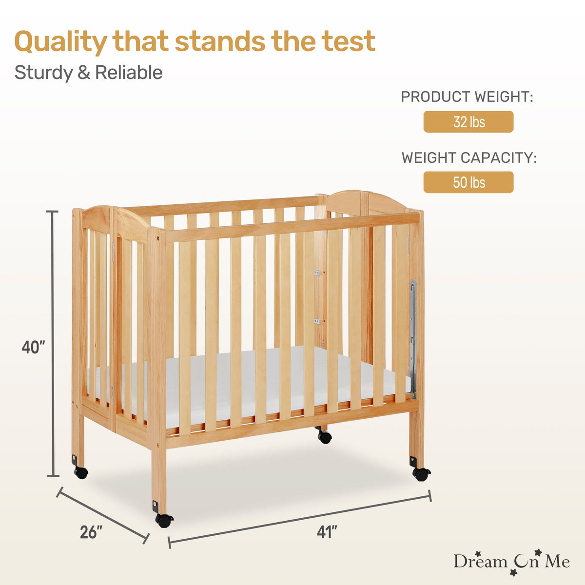 Dream On Me 3-in-1 Portable Folding Crib