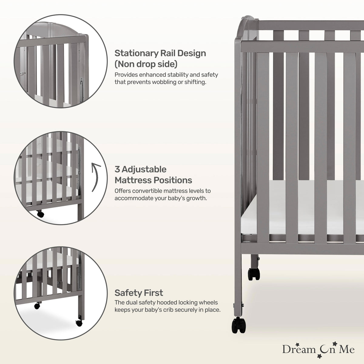 Dream On Me 3-in-1 Portable Folding Crib