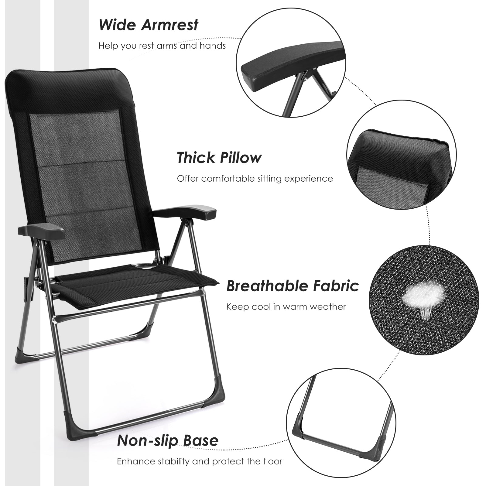 2 Pcs Portable Patio Folding Dining Chairs with -Black
