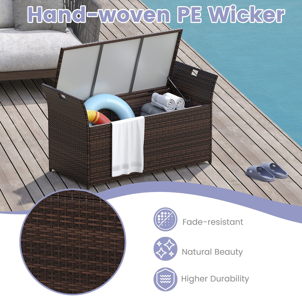 Outdoor Bench with Hand-woven PE Rattan Wicker - Gray