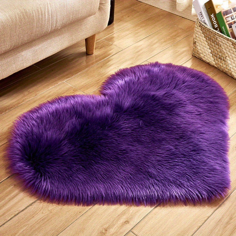 Faux Fur Room Rug, Heart Shaped Plush Rug