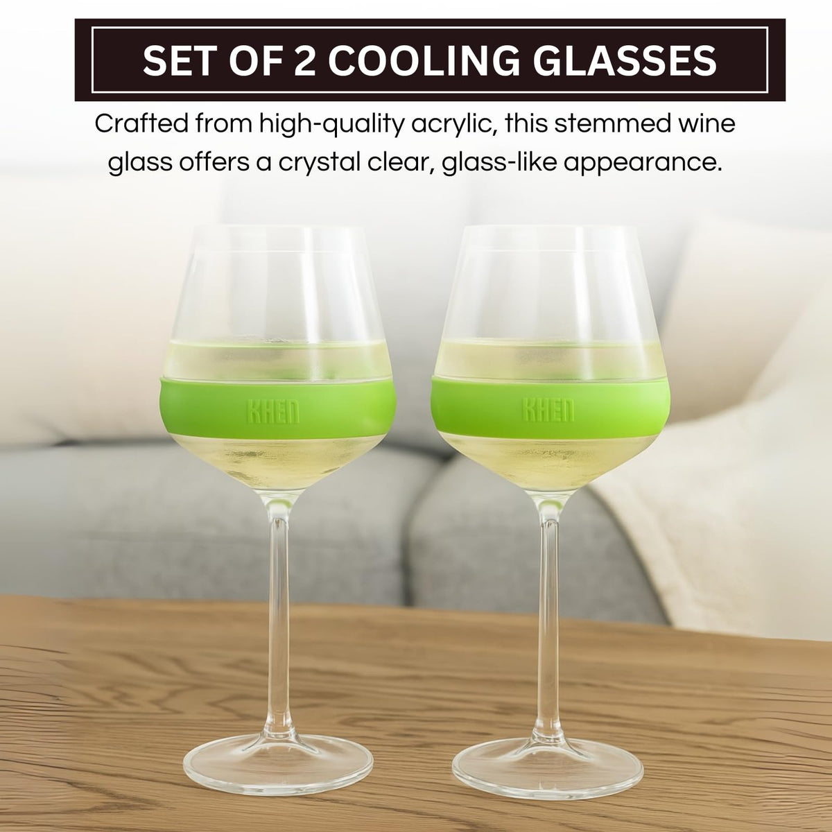 Stemmed Acrylic Cooling Wine Glasses 14oz | Set of 2 | Green