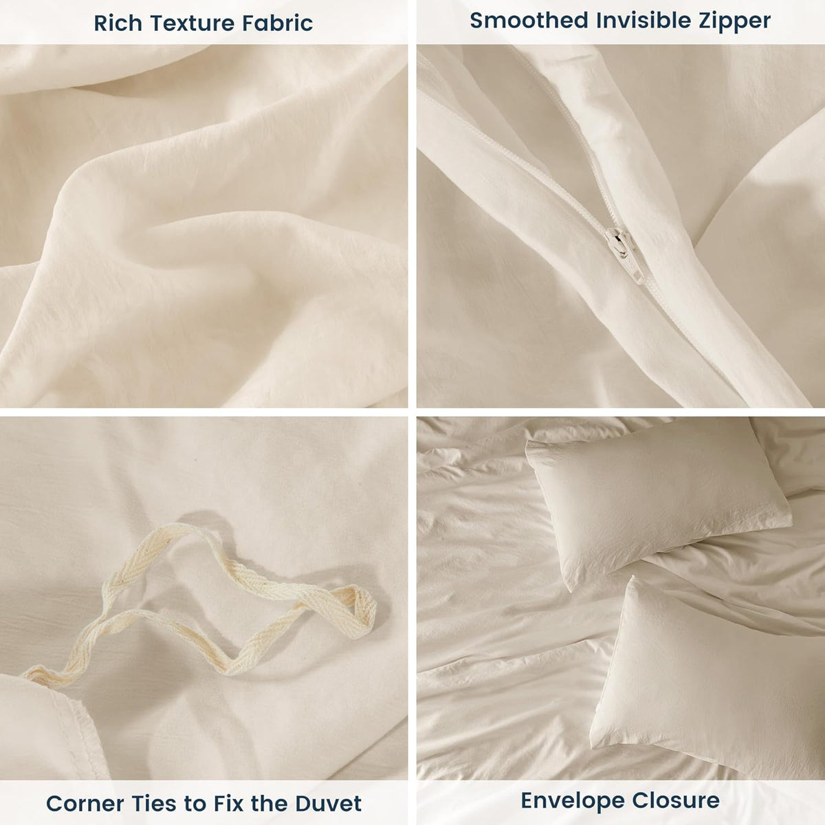 Stone Washed Duvet Cover Set - Beige