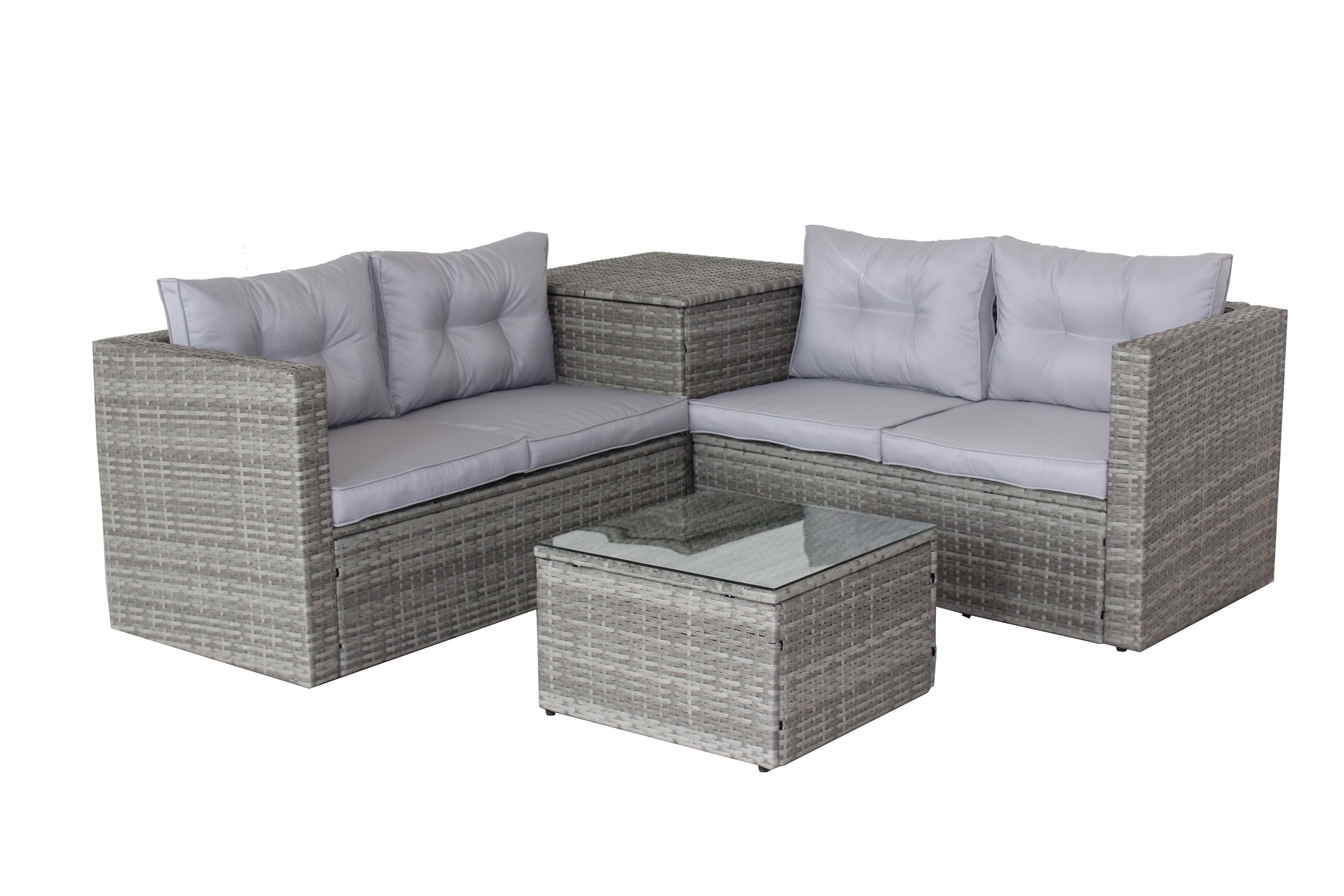 4 Piece Patio Sectional Sofa Set with Storage Box - Grey