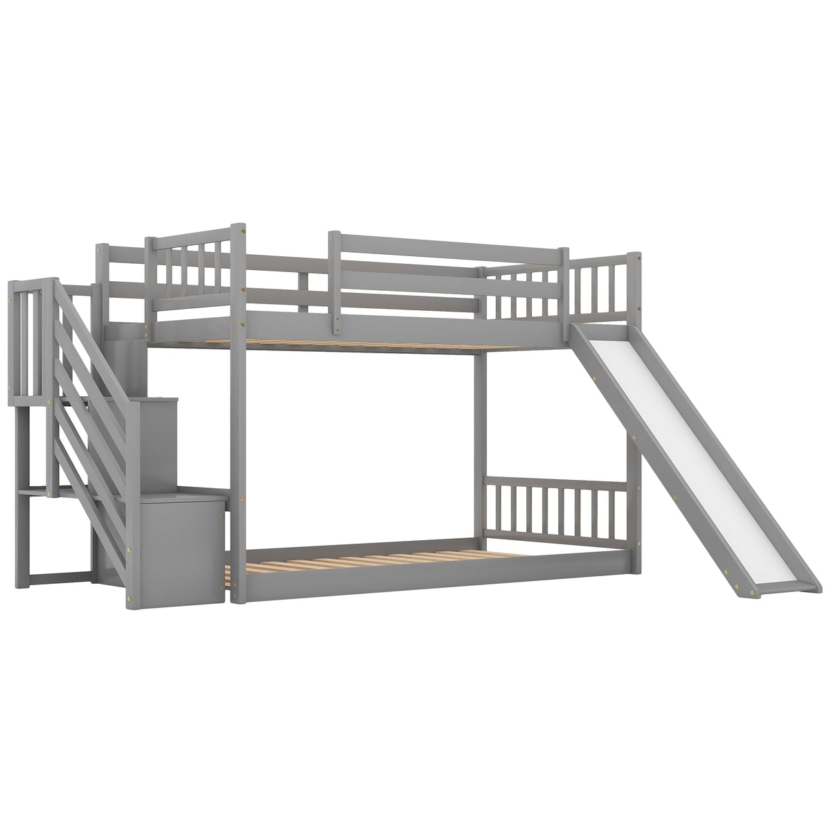 Twin-Over-Twin Bunk Bed with Convertible Slide and Stairway, Gray
