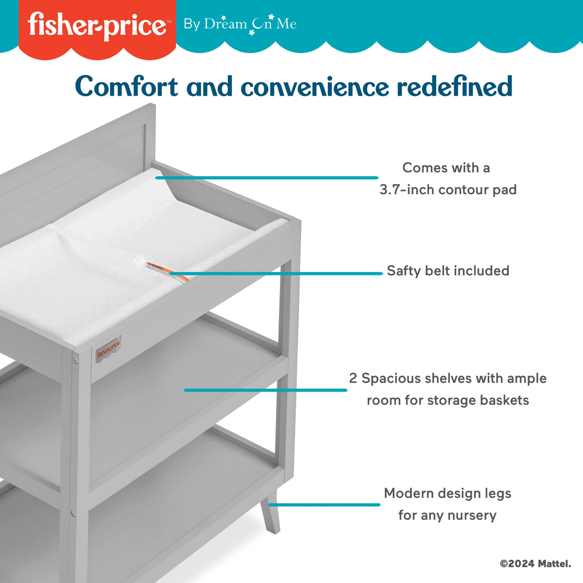 Fisher-Price by Dream On Me Sanibel Changing Table, Pebble Grey