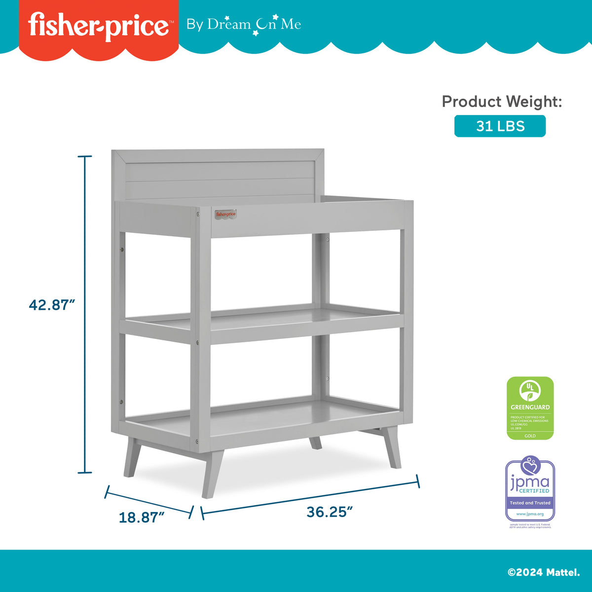 Fisher-Price by Dream On Me Sanibel Changing Table, Pebble Grey