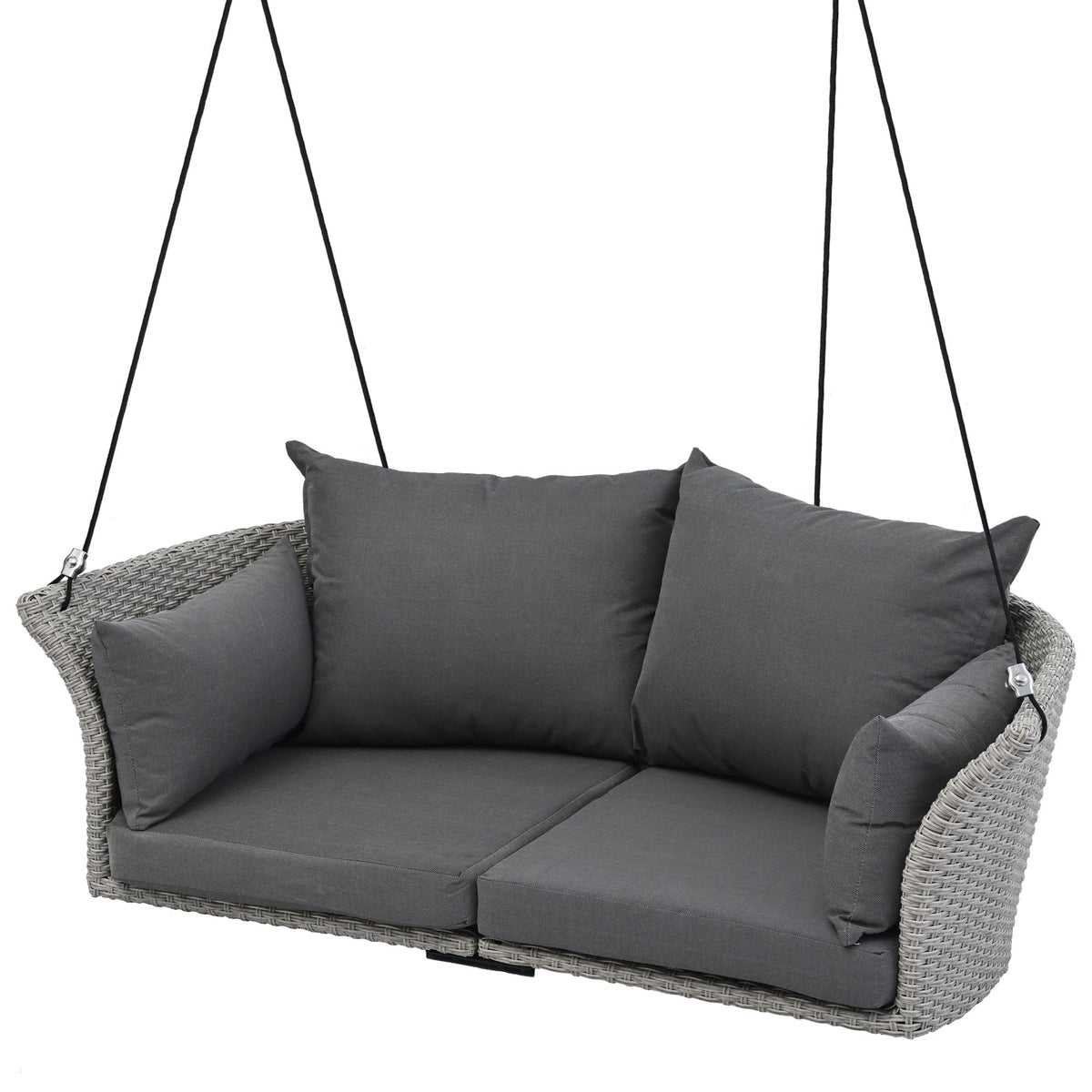 2-Person Rattan Woven Swing Chair, Gray Wicker And Cushion