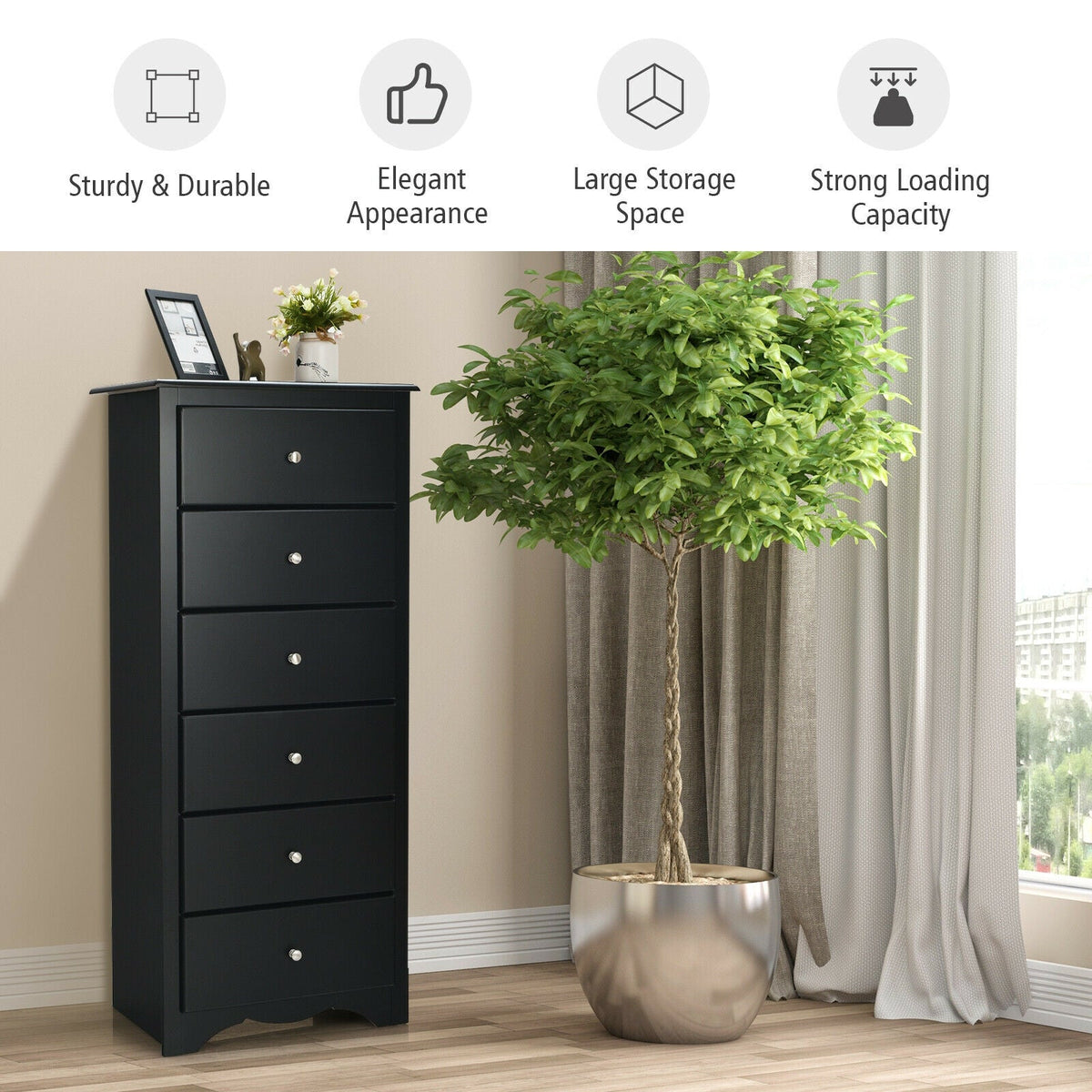 6 Drawers Chest Dresser - Black