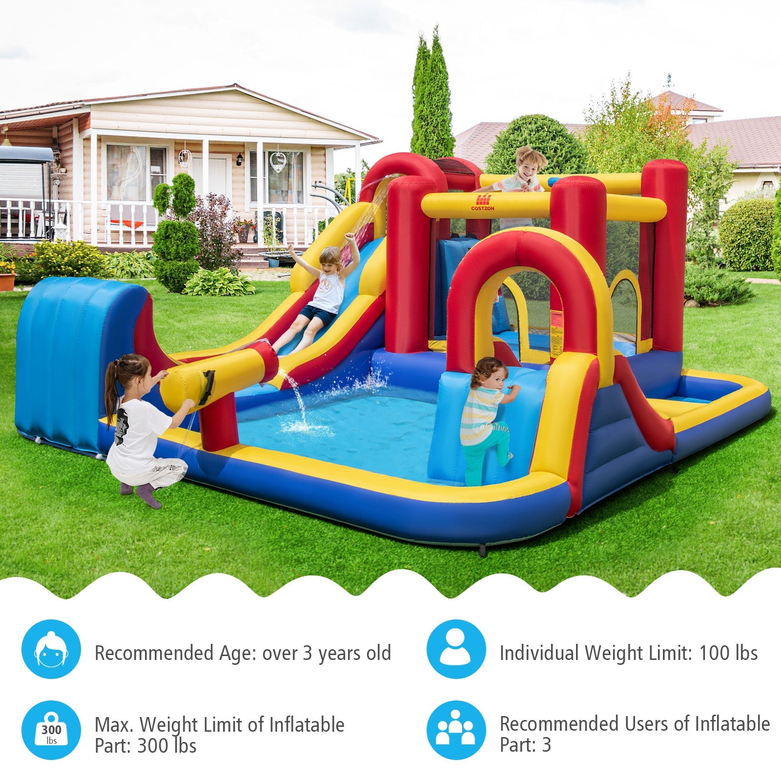 7 in 1 Outdoor Inflatable Bounce House with Water Slides and Splash Pools