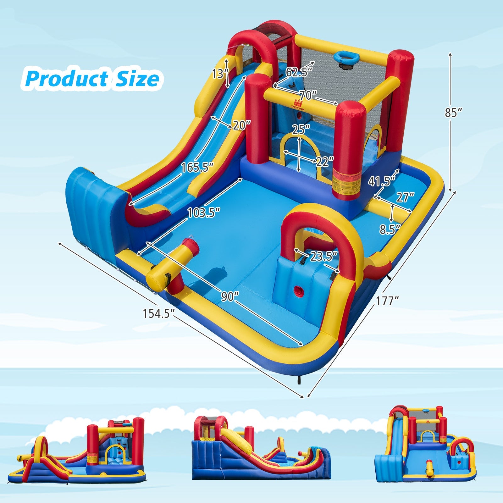 7 in 1 Outdoor Inflatable Bounce House with Water Slides and Splash Pools