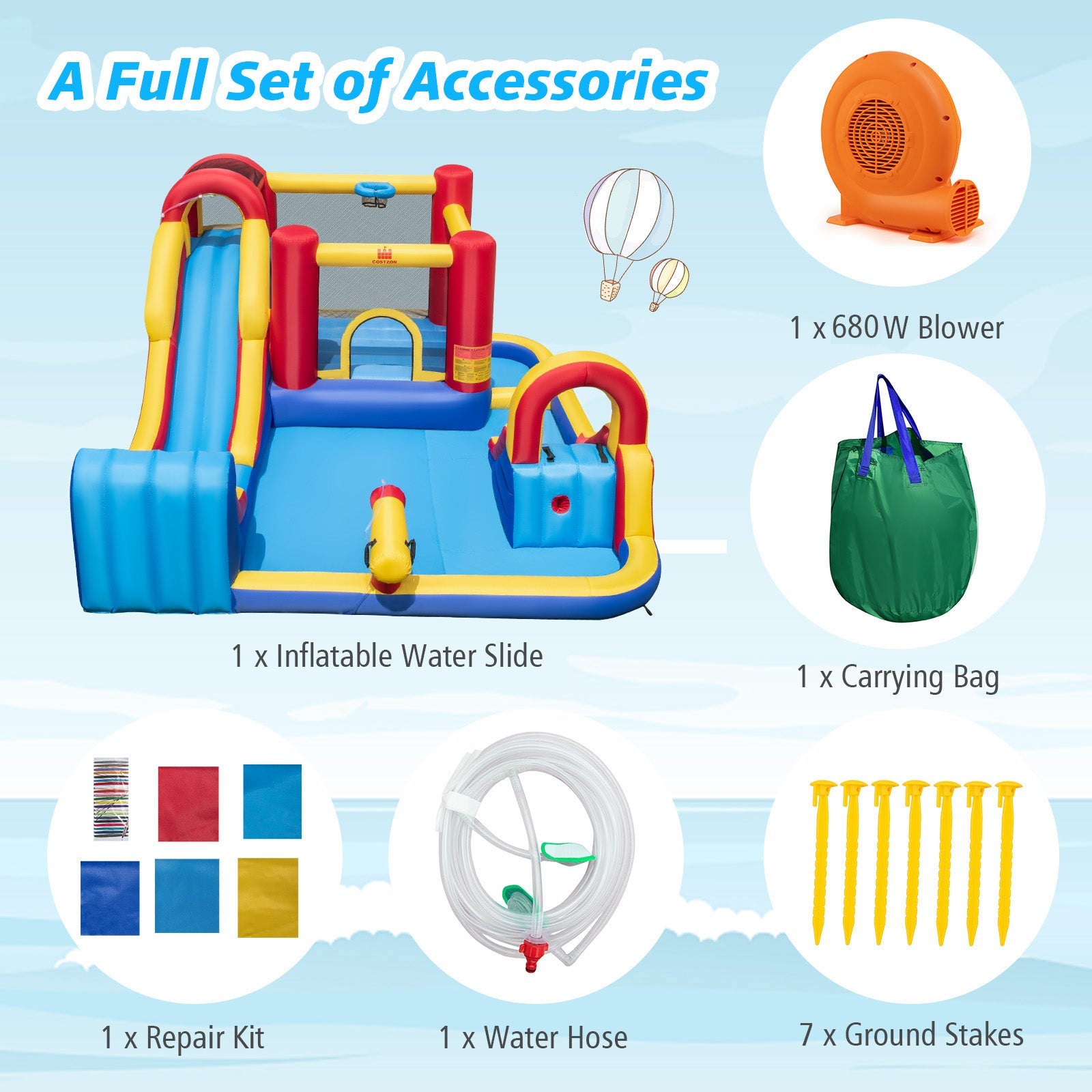 7 in 1 Outdoor Inflatable Bounce House with Water Slides and Splash Pools