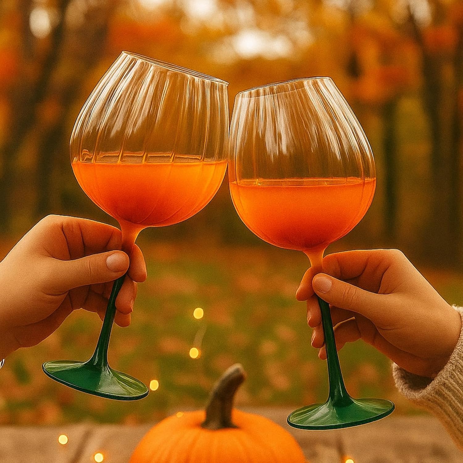 Khen Pumpkin Wine Glasses, Fall Inspired Stemware - Set of 2