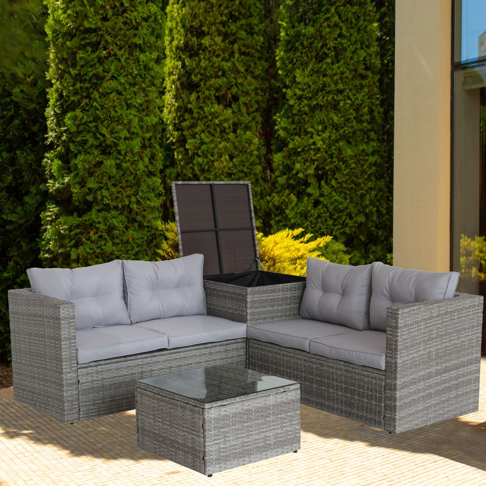 4 Piece Patio Sectional Sofa Set with Storage Box - Grey