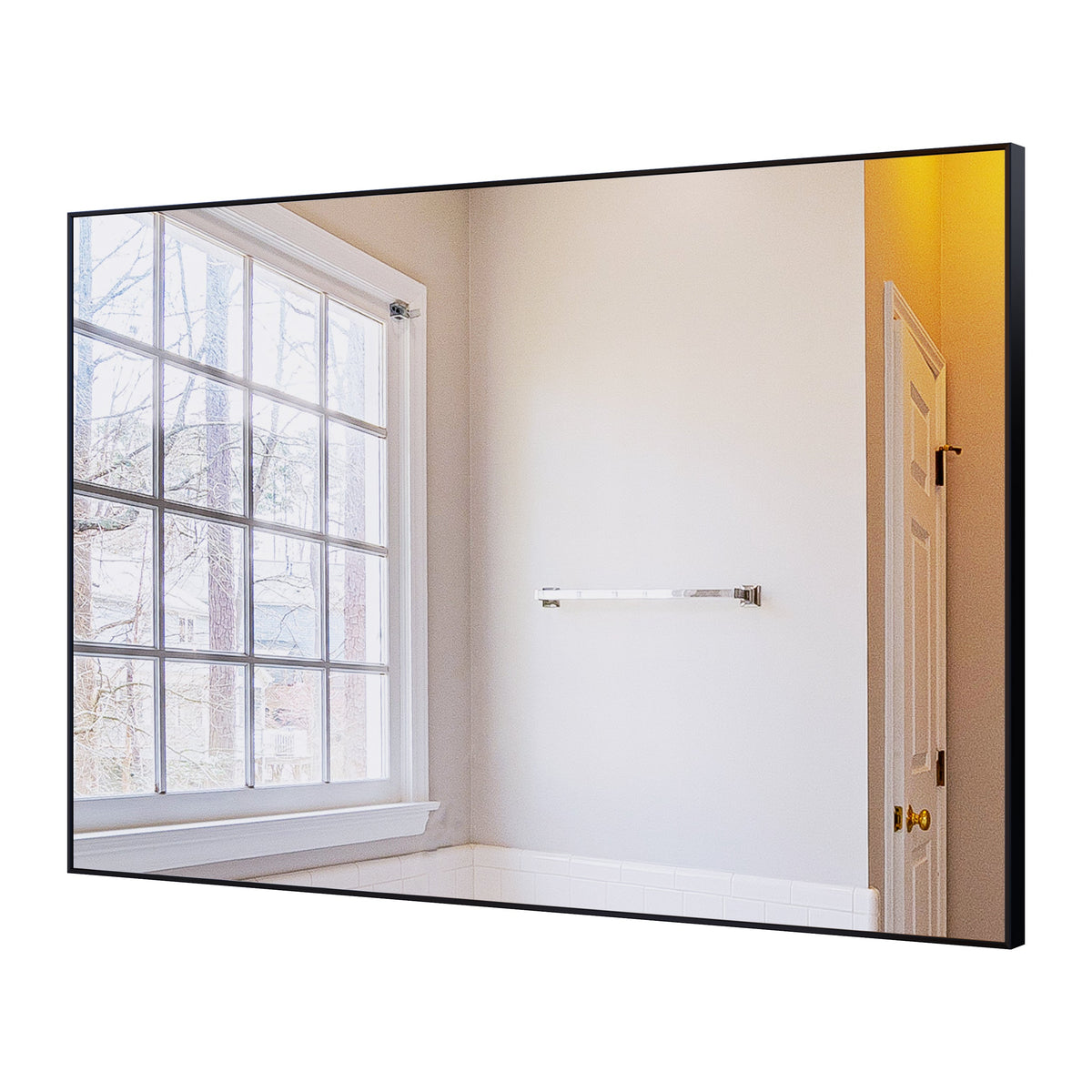 36x24 inch Modern Black Bathroom Mirror with Aluminum Frame