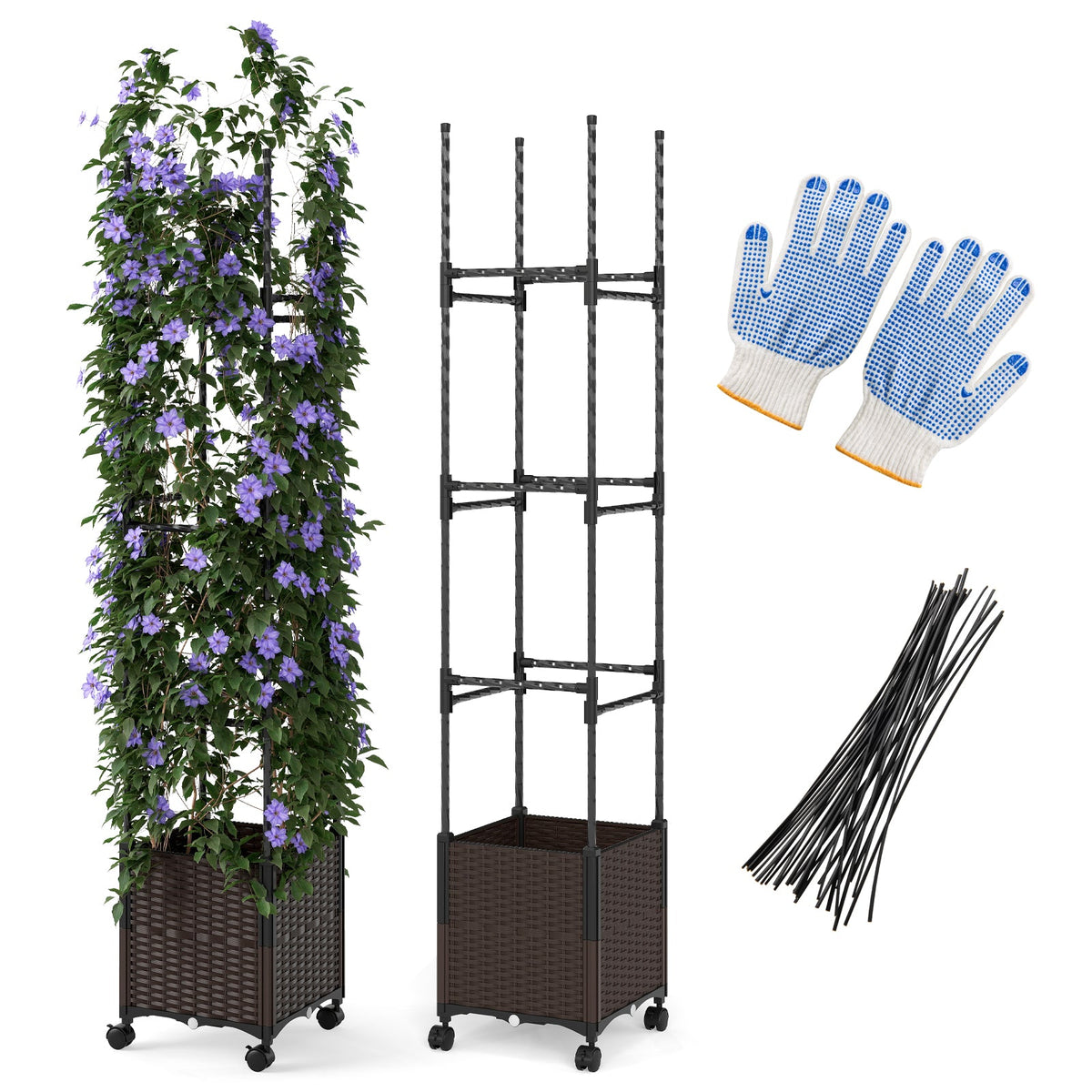 87 Inch Tall Raised Garden Bed with Plant Box Trellis and Lockable Wheels