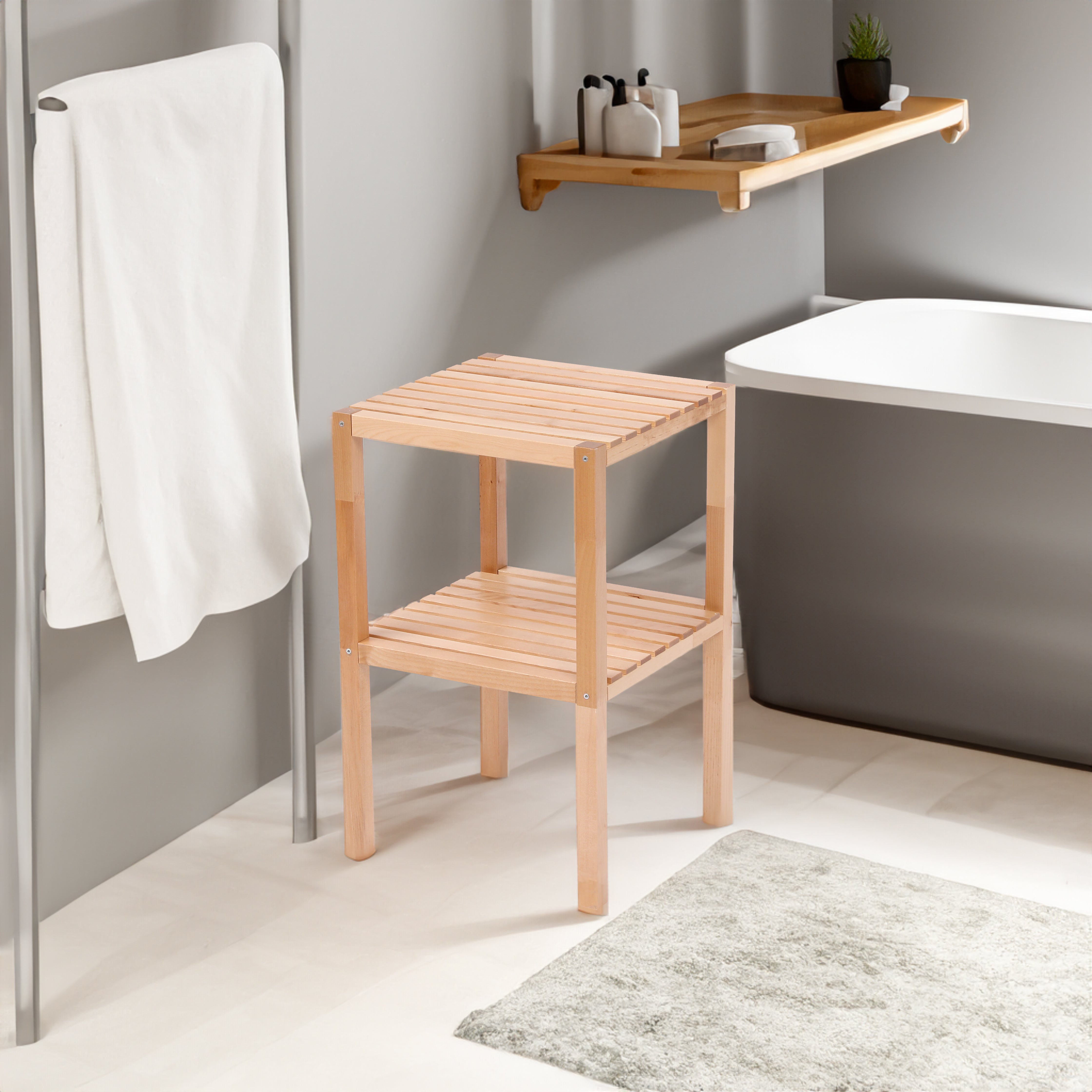 2-Tier Birch Bathroom Shelf, Multifunctional Storage Rack