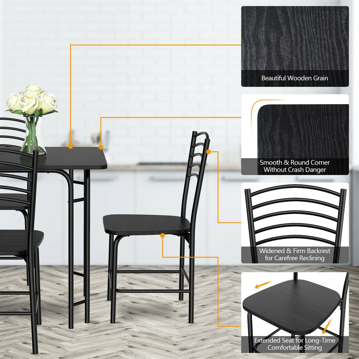 5 Piece Wooden Rectangular Dining Table Set