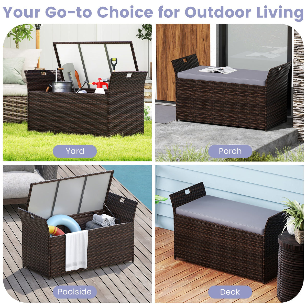 Outdoor Bench with Hand-woven PE Rattan Wicker - Gray