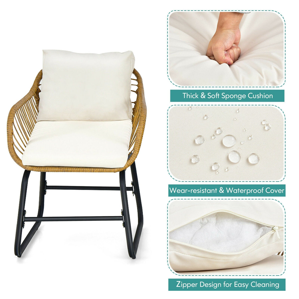 3-Piece Patio Bistro Set with 2 Rattan Chairs and Coffee Table - White