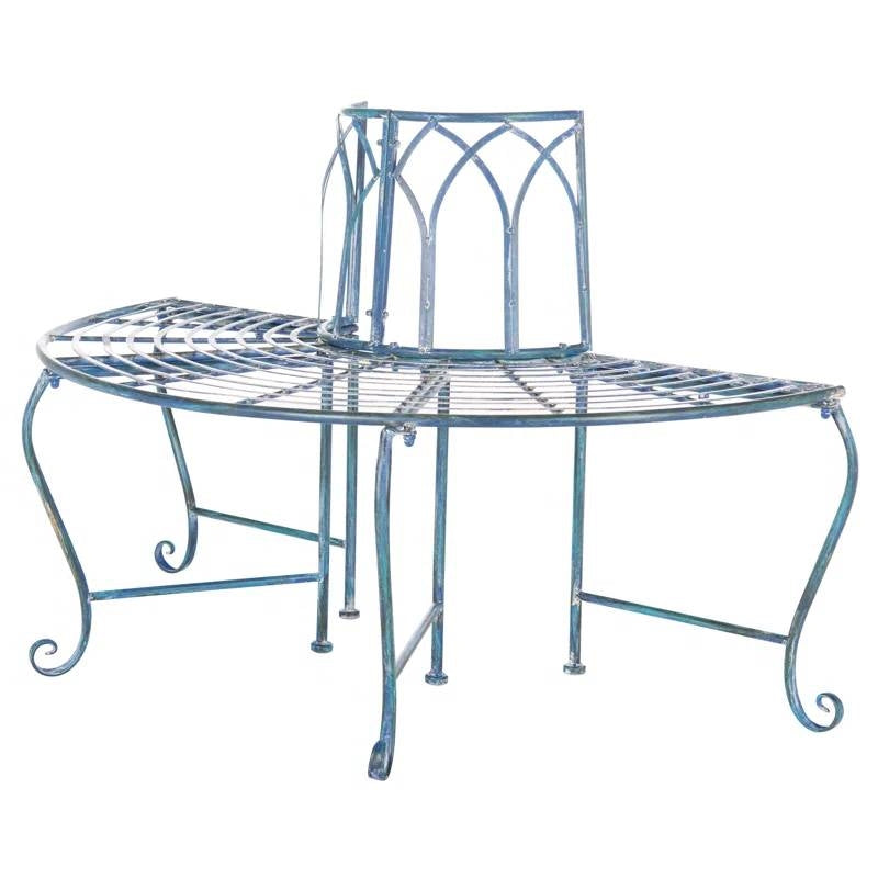 Half-Circle, Outdoor Patio Garden Tree Bench - Antique Blue