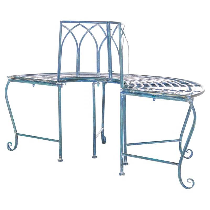 Half-Circle, Outdoor Patio Garden Tree Bench - Antique Blue