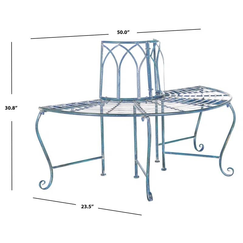 Half-Circle, Outdoor Patio Garden Tree Bench - Antique Blue