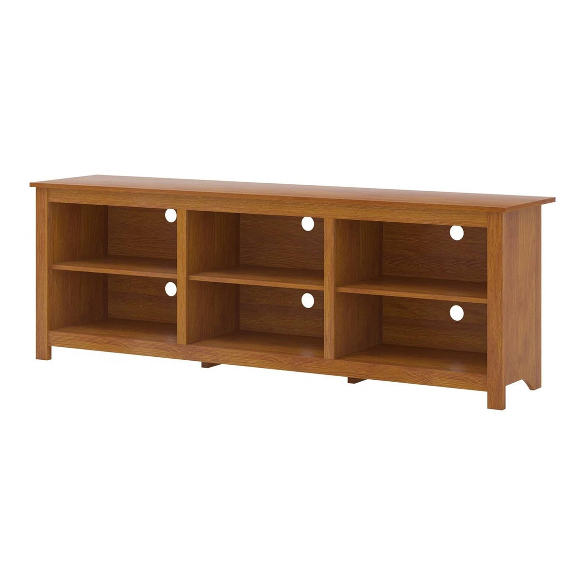 Farmhouse TV Stand in Amber Brown Wood Finish