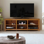 Farmhouse TV Stand in Amber Brown Wood Finish