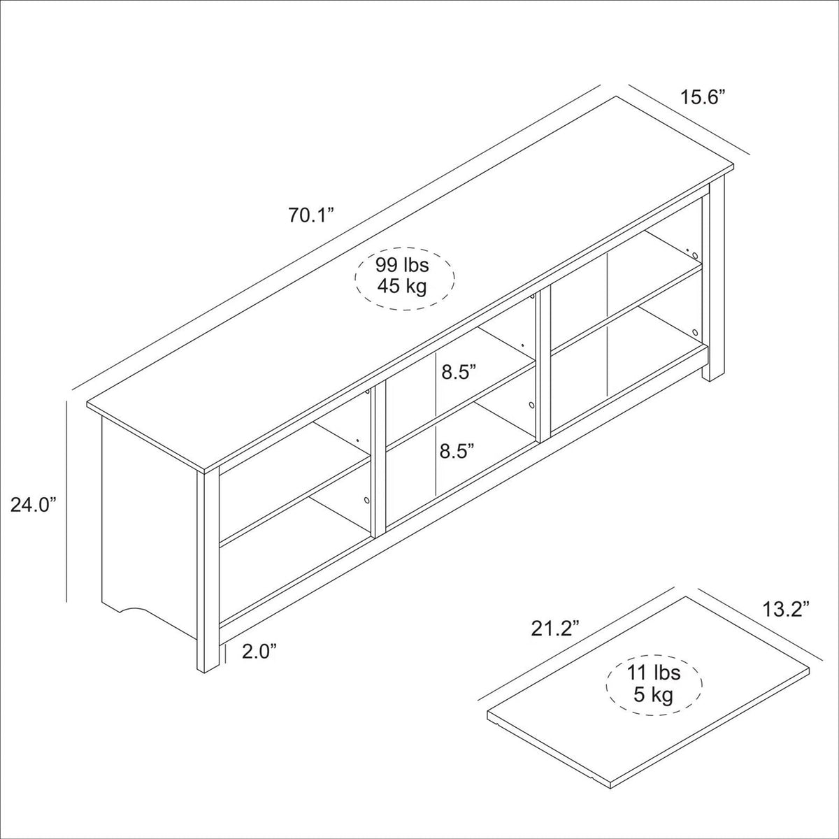 Farmhouse TV Stand in Amber Brown Wood Finish