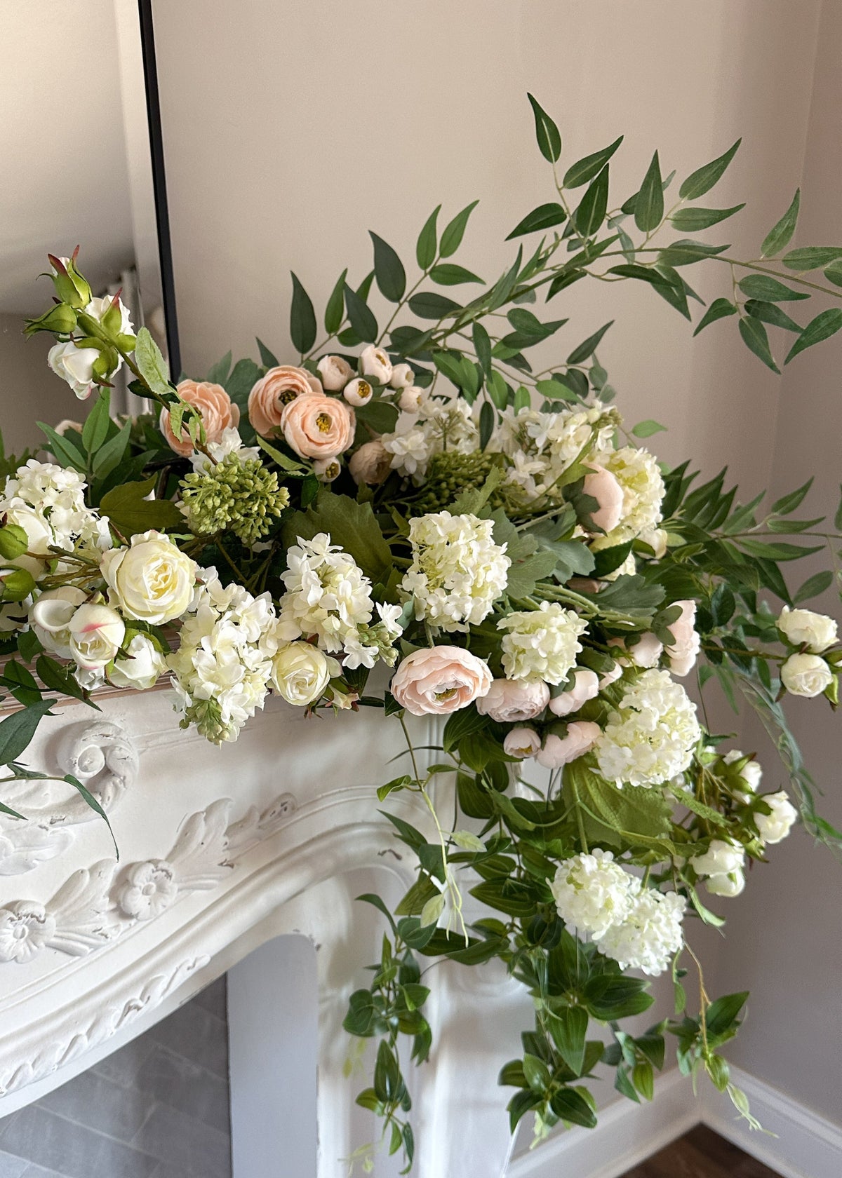 Tall Artificial Rose Branch in Cream White - 44"