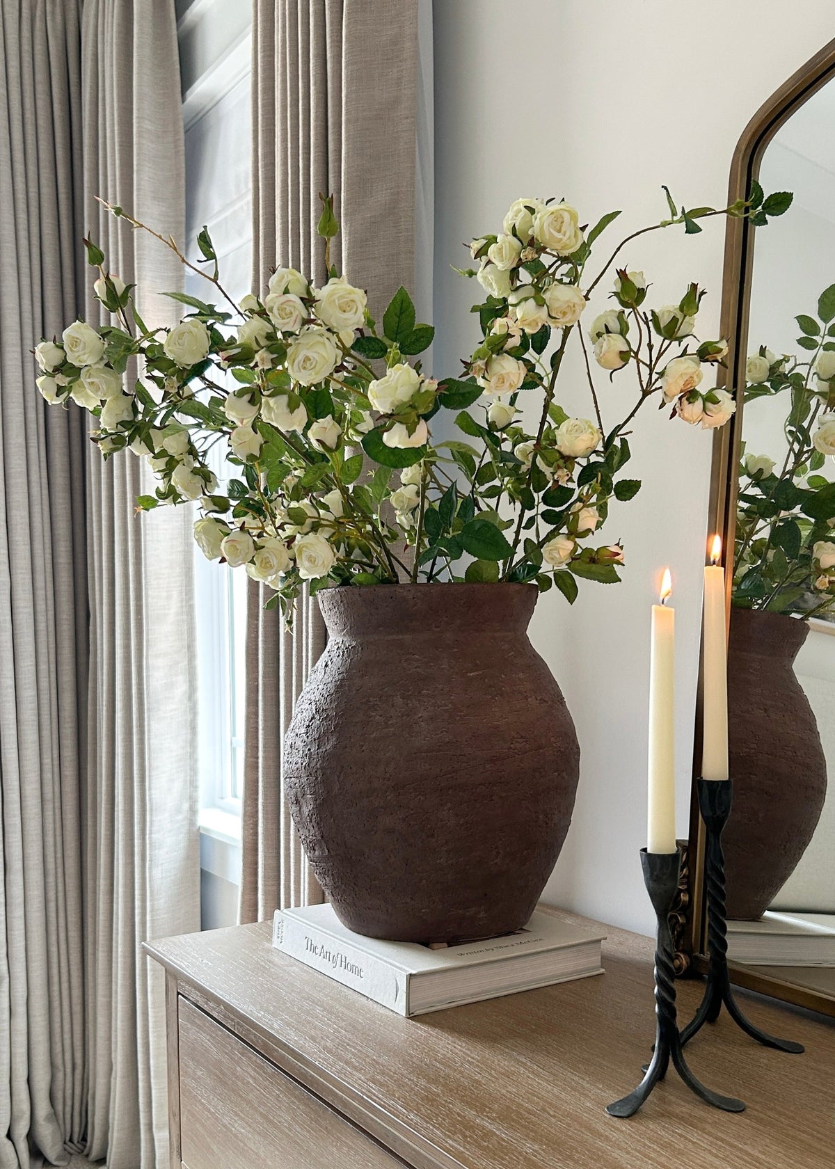 Tall Artificial Rose Branch in Cream White - 44"