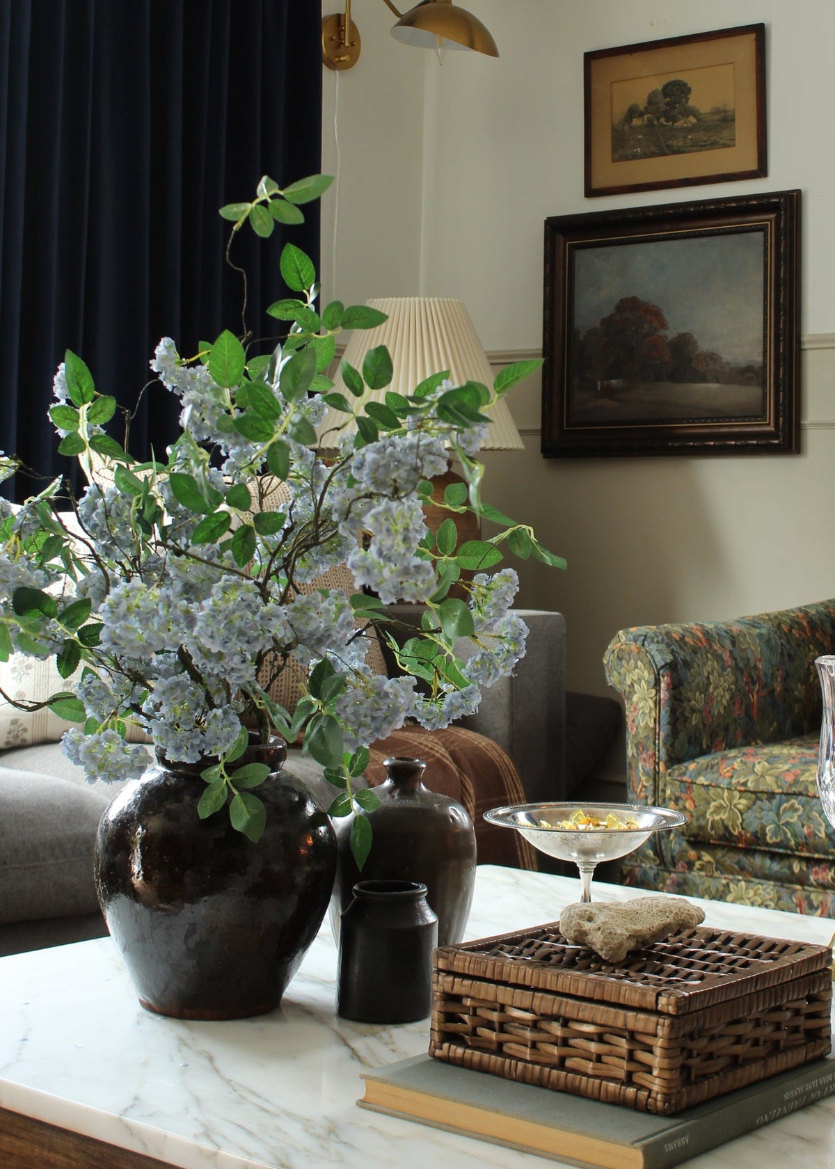Artificial Spring Blossom Flower Branch in Blue - 41"