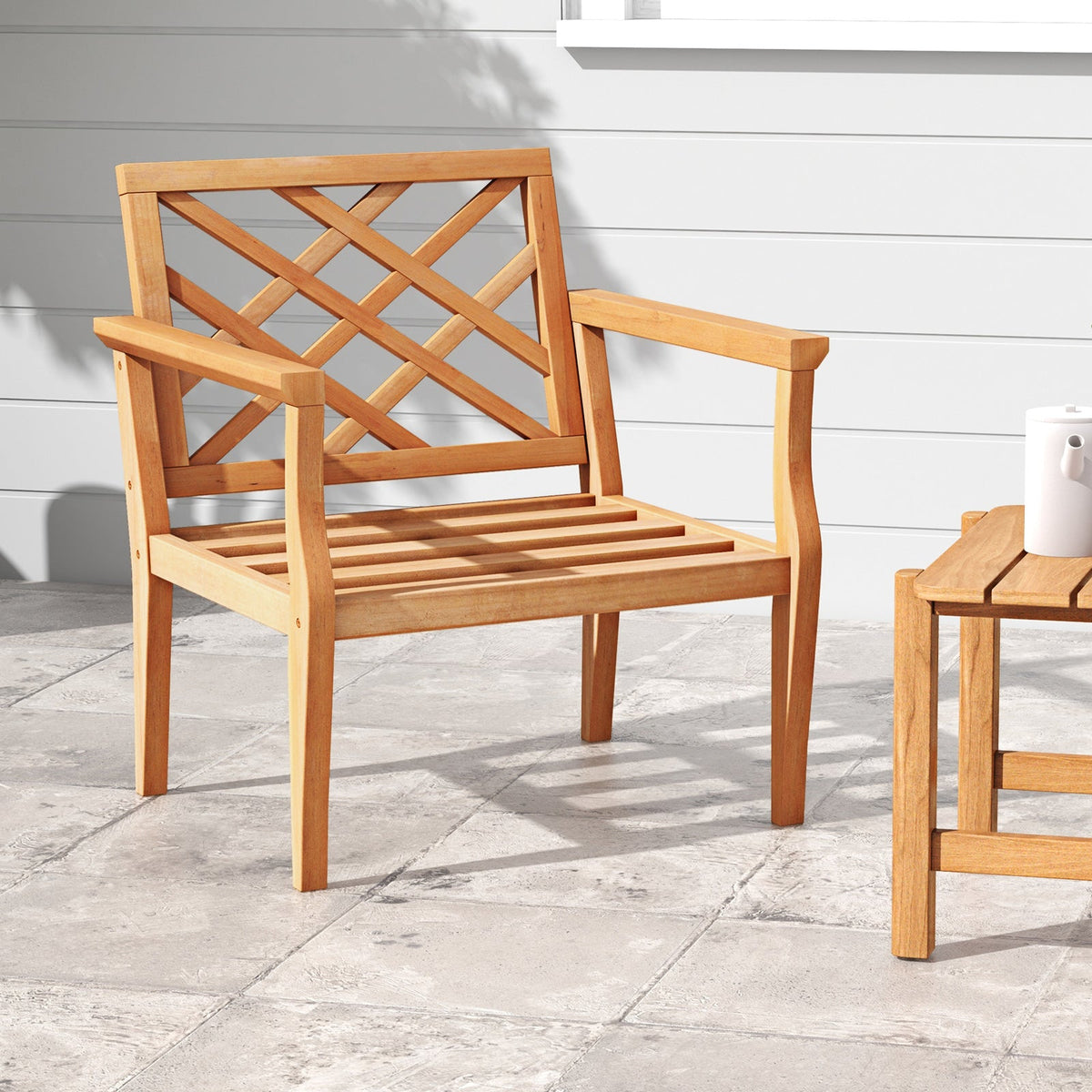 Teak Wood Slatted Patio Chair with Cozy Backrest