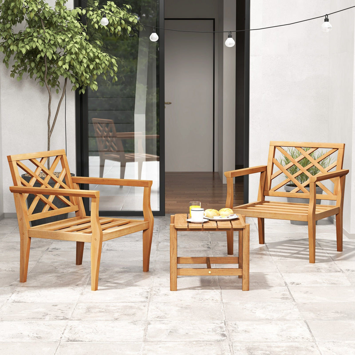 Teak Wood Slatted Patio Chair with Cozy Backrest