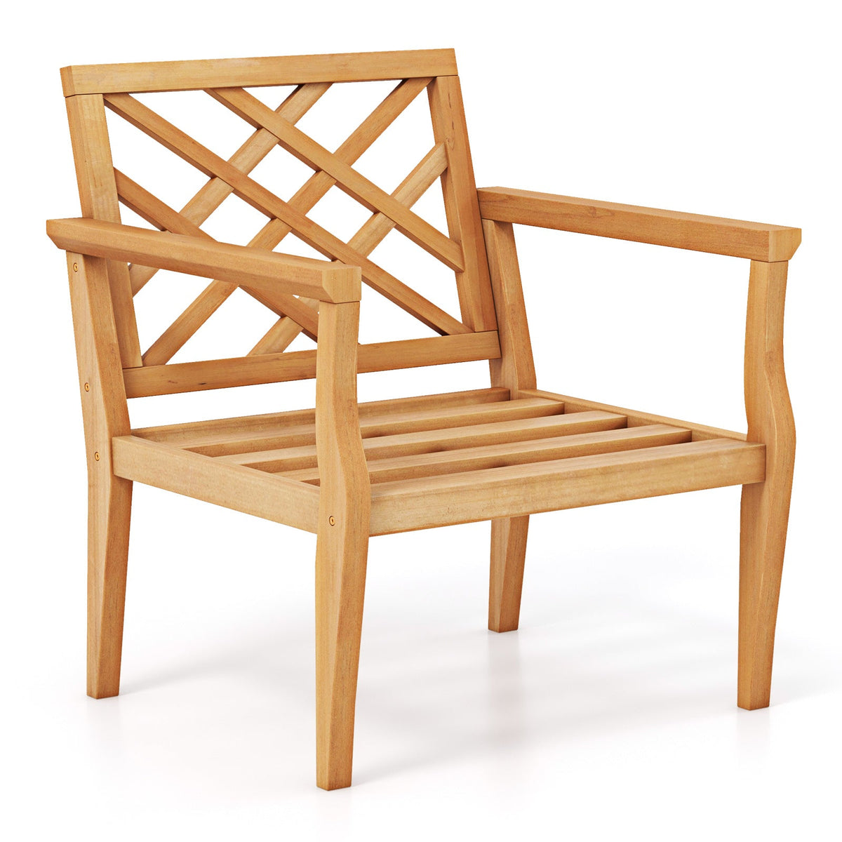 Teak Wood Slatted Patio Chair with Cozy Backrest