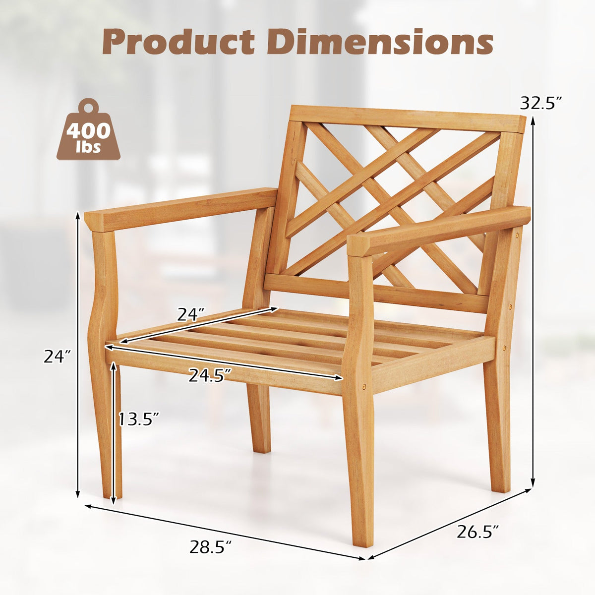 Teak Wood Slatted Patio Chair with Cozy Backrest