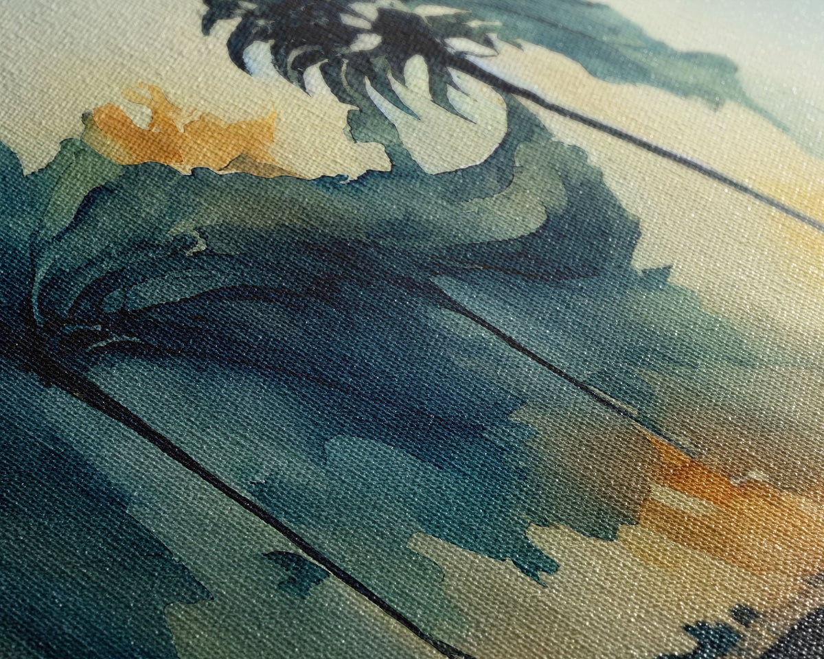 Watercolor of a Palm Tree Blowing in a Hurricane, 3 Piece Canvas Print, Wall Art
