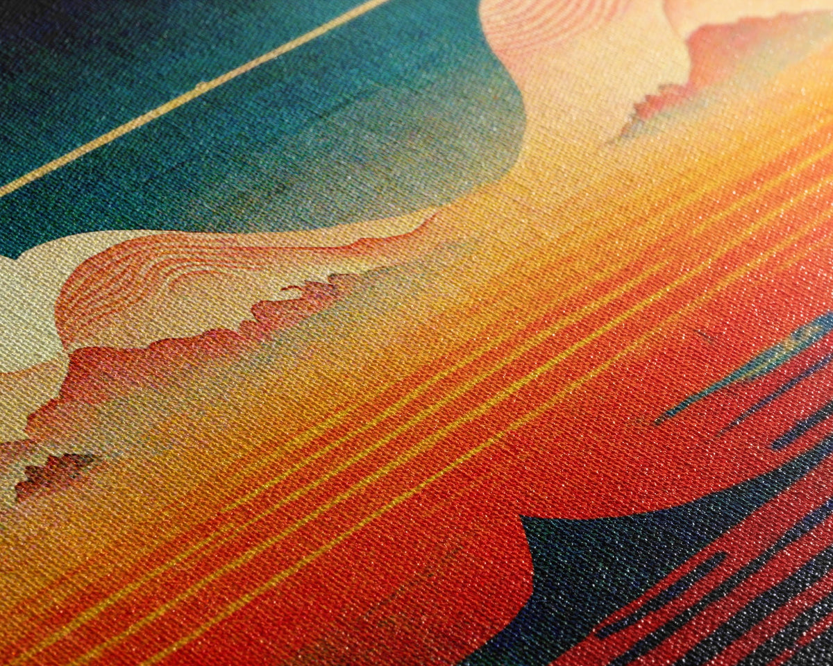 Retro Japanese Style Sunset Art, 3 Piece Wall Art, Canvas Print